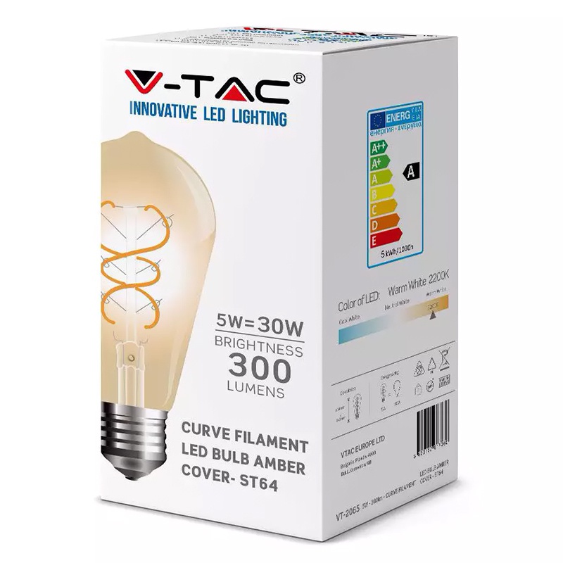 Bec led st64 e27 5w cu filament 2200k alb cald model vintage