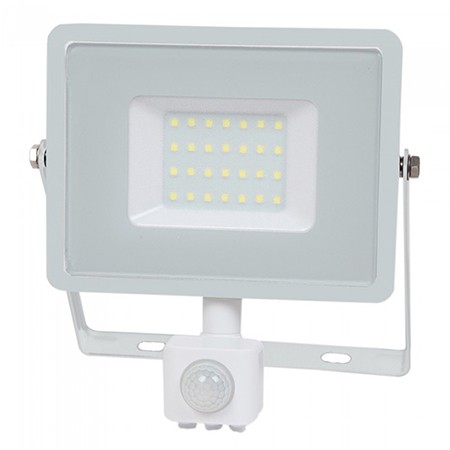 Proiector LED V-tac cu senzor miscare, 30W, 2400 lm, lumina rece, 6400K, IP44, alb