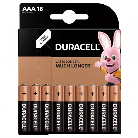 Baterie alcalina Duracell AAA, LR03, set 18 bucati
