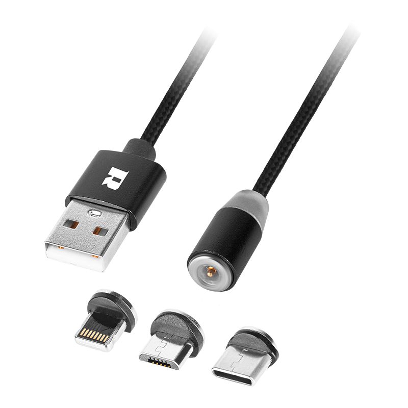 Cablu usb magnetic 3 in 1 100cm negru rebel