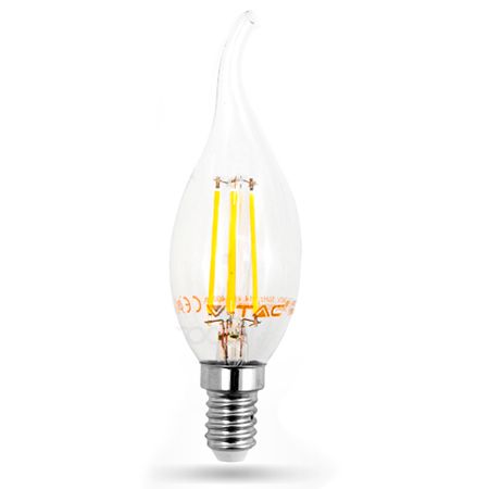Bec LED E14 cu filament 4W alb cald V-TAC 2700k dimabil